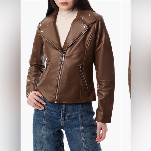 Bernardo Jackets & Blazers - Bernardo Brown Leather Moto Jacket
